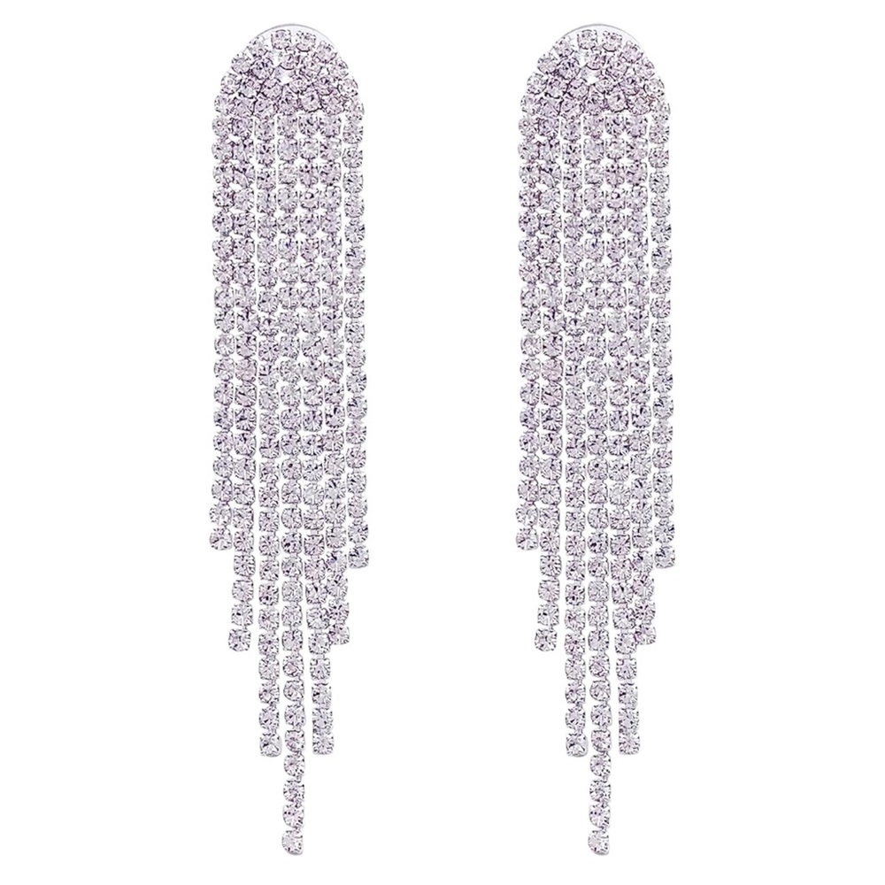 Silver Rhinestone Tassel Earrings Long Bridal Earrings